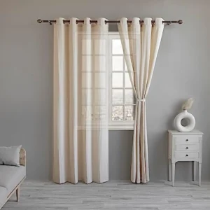 Cotton Linen Sheer Curtain Set Natural Linen, 2 Panels